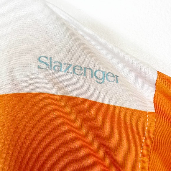 Slazenger Men's Short Sleeve Polo Golf Shirt Orange & White Stripe Size XL - Picture 8 of 11